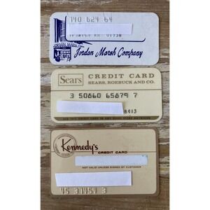 Vintage plastic store credit charge cards Jordan Marsh Sears Kennedy's 1960's